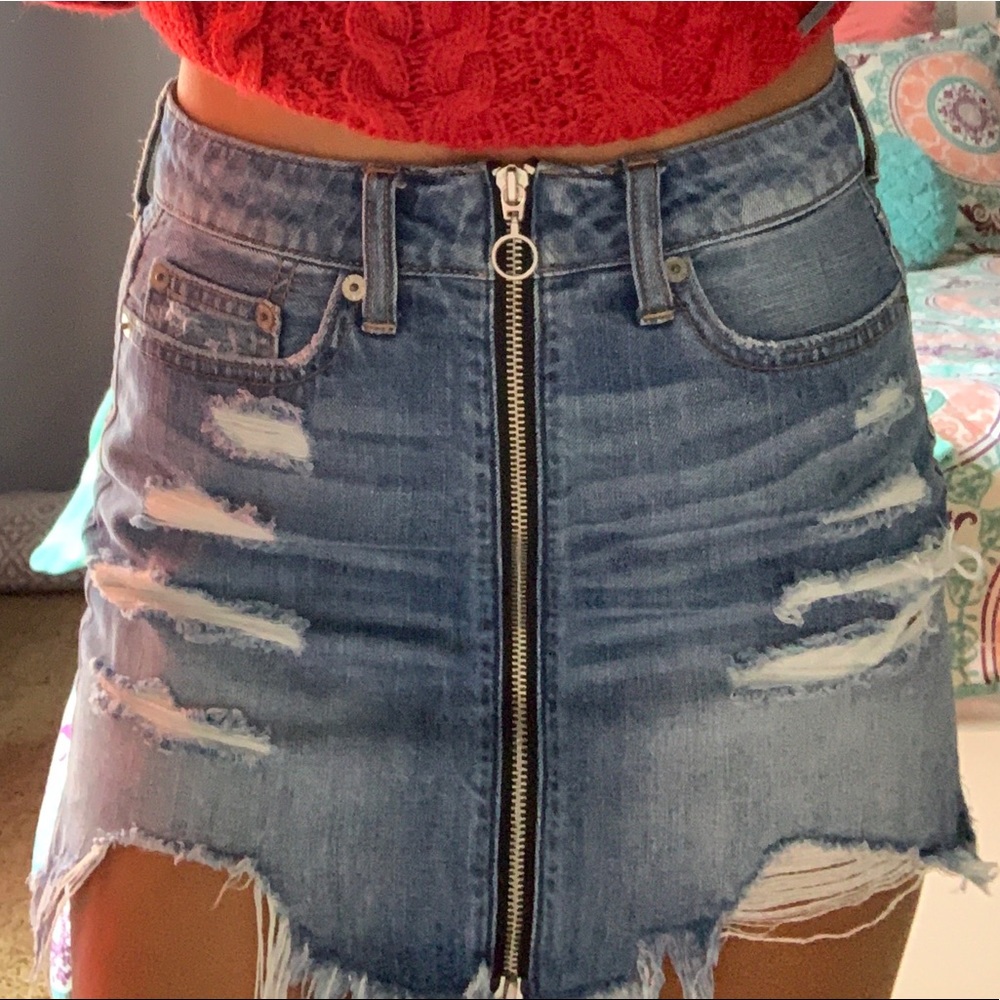 distressed denim skirt